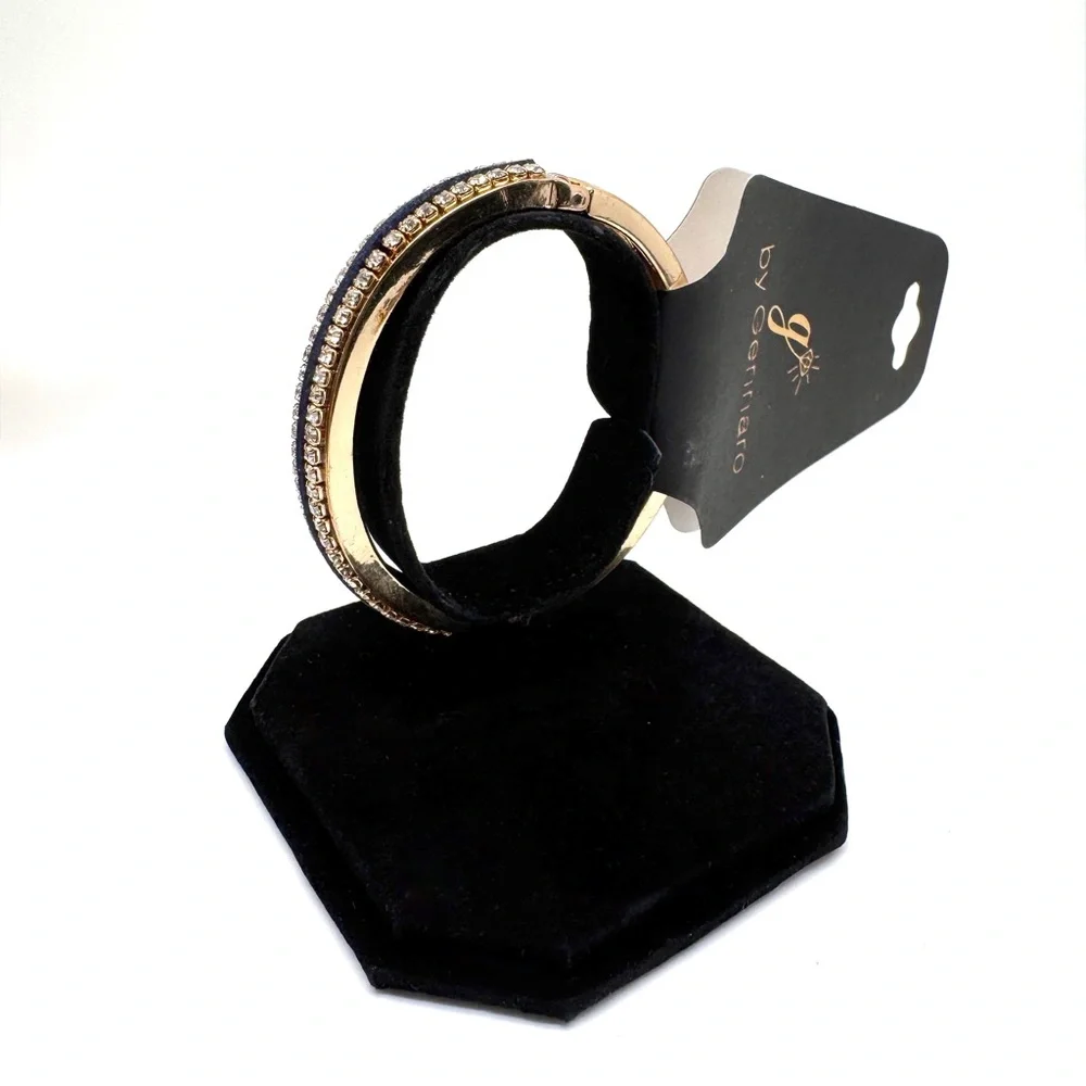 Gennaro Gold-Tone Navy Crystal Pavé Hinged Bangle Bracelet - Picture 7 of 8